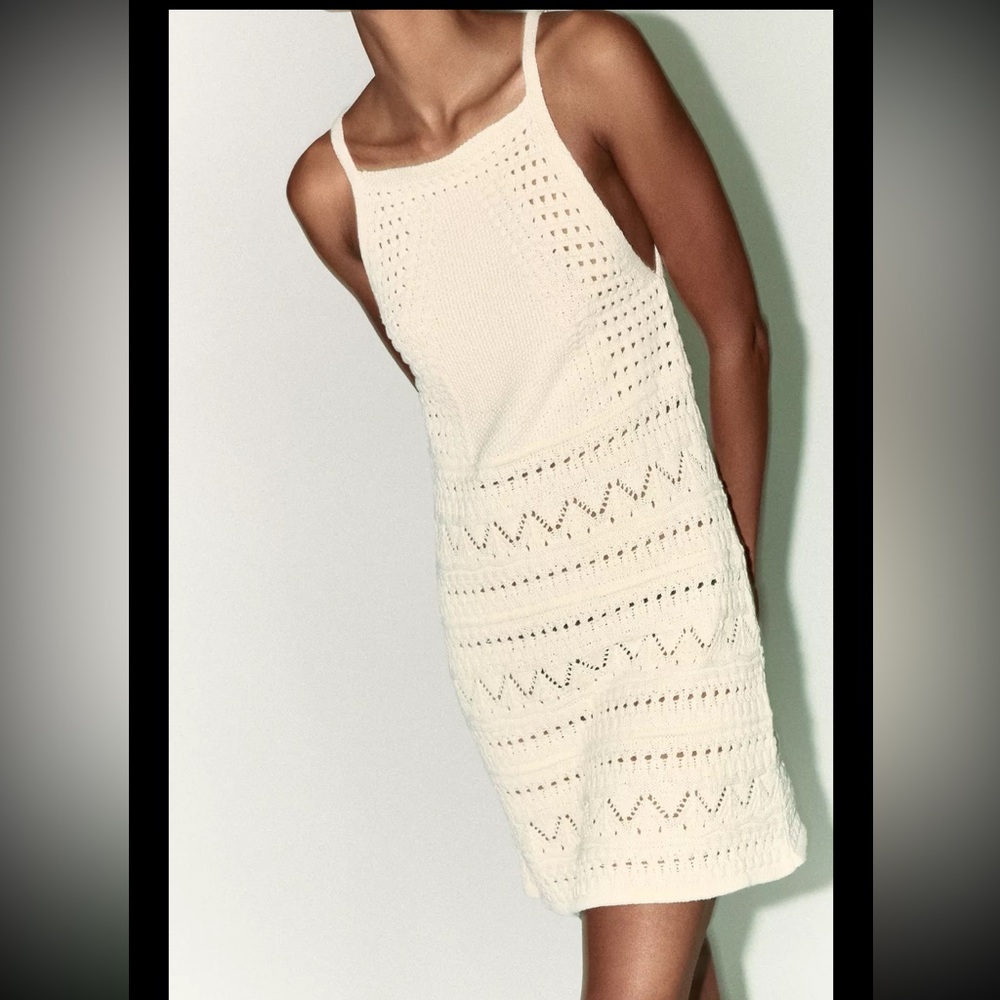 Zara halter crochet knit dress,ecru - Picture 4 of 11